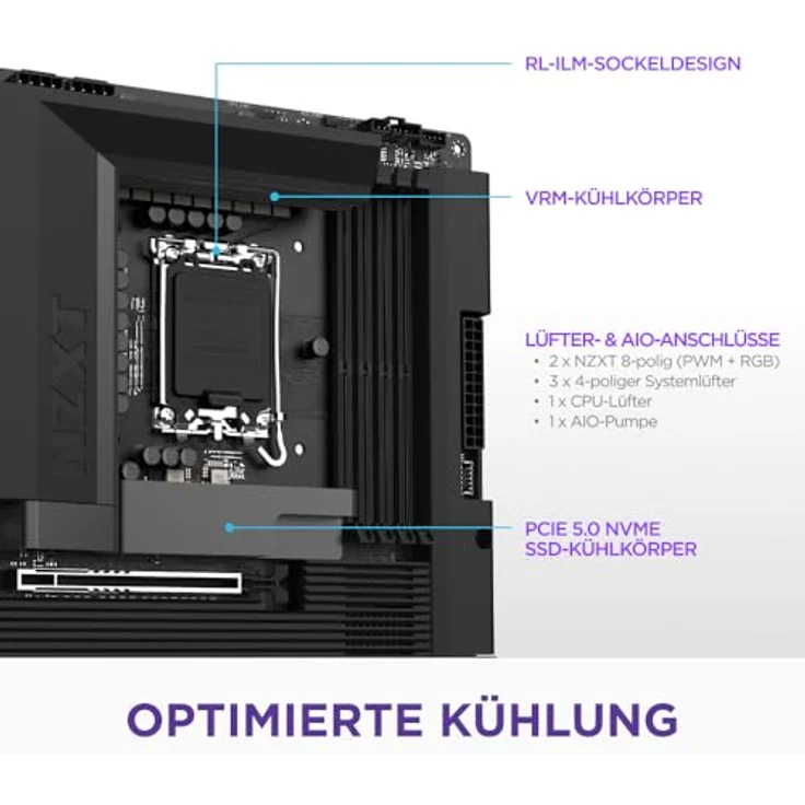NZXT N7 Z890 ATX Gaming-Mainboard, Intel Z890 LGA 1851, 16+1+2 Phasen, DDR5, 5X M.2, PCIe 5.0, Wi-Fi 6E, 2.5GbE, Thunderbolt 4, Schwarz – Bild 3