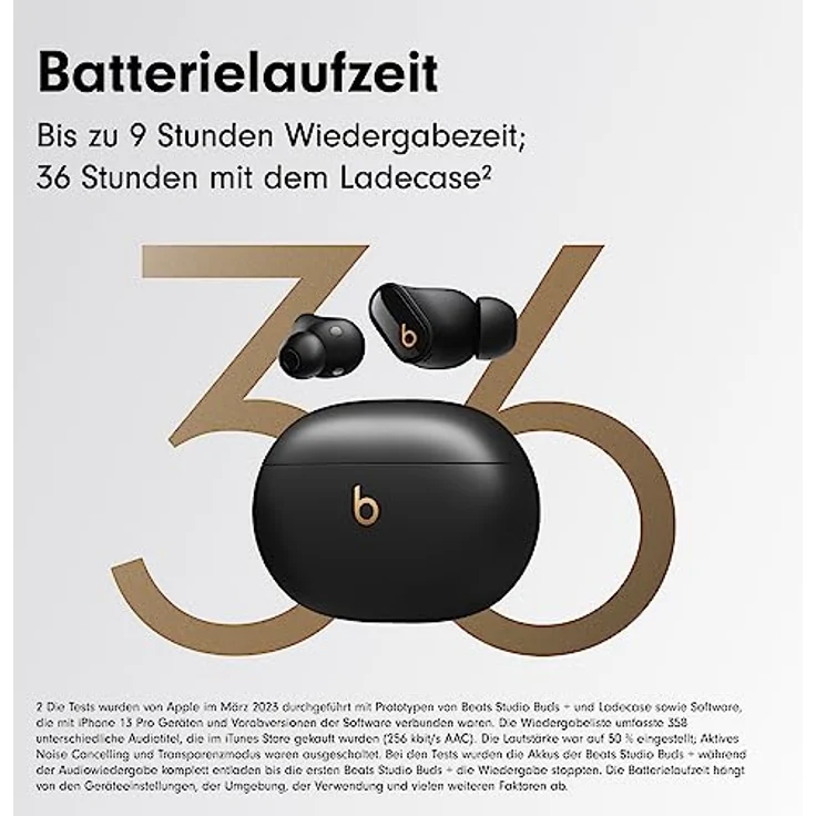 Beats Studio Buds + (2023) – Komplett kabellose Noise Cancelling In-Ear Kopfhörer, verbesserte Apple & Android Kompatibilität, eingebautes Mikrofon, Schweiß-beständige Bluetooth - Schwarz/Gold – Bild 4