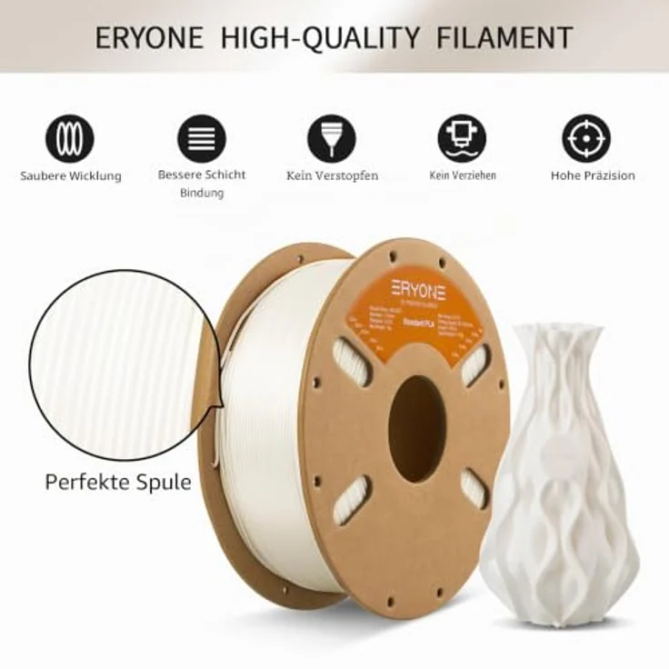ERYONE PLA Filament 1.75 mm, 3D Drucker Filament mit +/- 0,03 mm Maßgenauigkeit, 1 kg Spule, Elfenbein Weiß – Bild 3