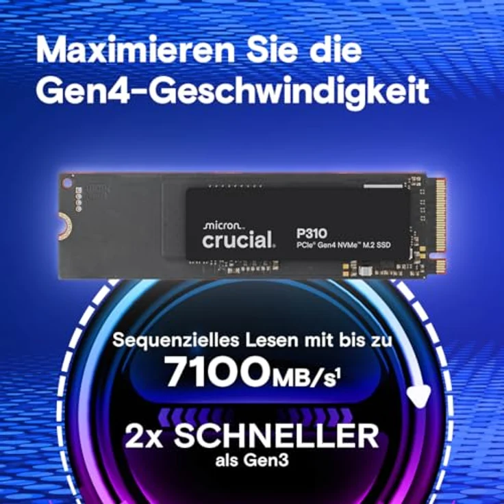 Crucial P310 SSD 4TB M.2 2280 - CT4000P310SSD801, PCIe Gen4 NVMe, bis zu 7100 MB/s, schwarz – Bild 2
