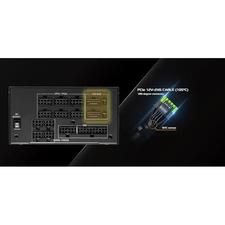 ASRock Netzteil ASROCK PG-1300G, 1300 W, 80 Plus Gold, modular, PCI-E 5.1, PCI-E (6+2 Pin) x5, SATA (5-polig) x9, in Schwarz – Bild 8