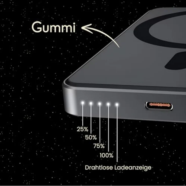 S&T Design Magnetisch Powerbank Magsafe kompatibel Kabellos Powerbank Externer Akku PB 10000 mAh, für iPhone Grau Wireless LED Anzeige Schnellladefunktion – Bild 6