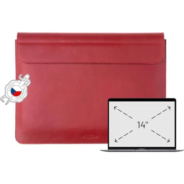 FIXED Oxford Lederhülle für MacBook Pro 14 Zoll M3, iPad und andere Geräte: Handgefertigte Laptoptasche aus italienischem Rindsleder, Hülle mit Magnetverschluss, Rot – Bild 1