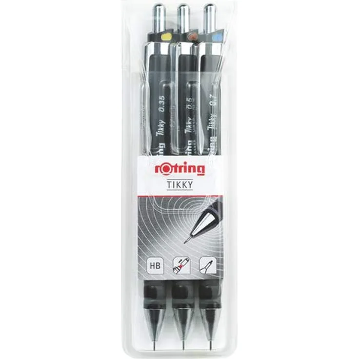 Rotring Druckbleistift Tikky S0801310, HB, schwarz, 0.35mm, 0.5mm, 0.7mm, 3 Stück