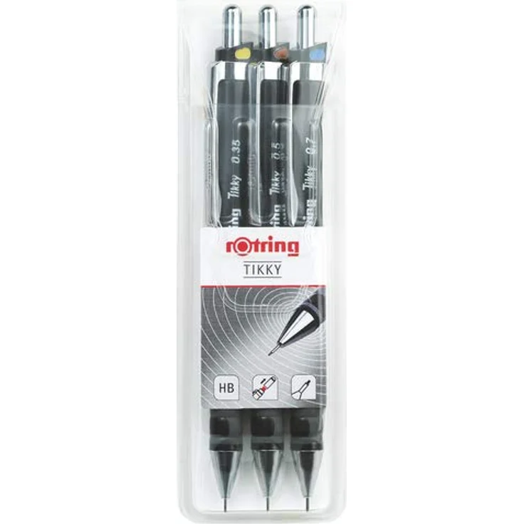 Rotring Druckbleistift Tikky S0801310, HB, schwarz, 0.35mm, 0.5mm, 0.7mm, 3 Stück – Bild 1