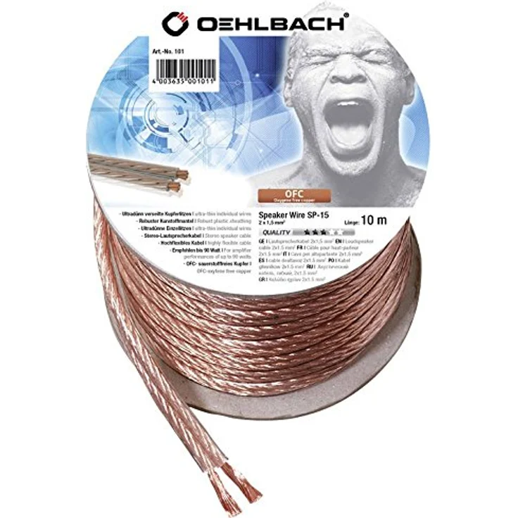 Oehlbach Speaker Wire SP-15 - Stereo HI-FI Lautsprecherkabel, Boxenkabel mit OFC (sauerstofffreies Kupfer) 2x1,5 mm² Mini Spule Lautsprecher Kabel - 20m glasklar – Bild 3