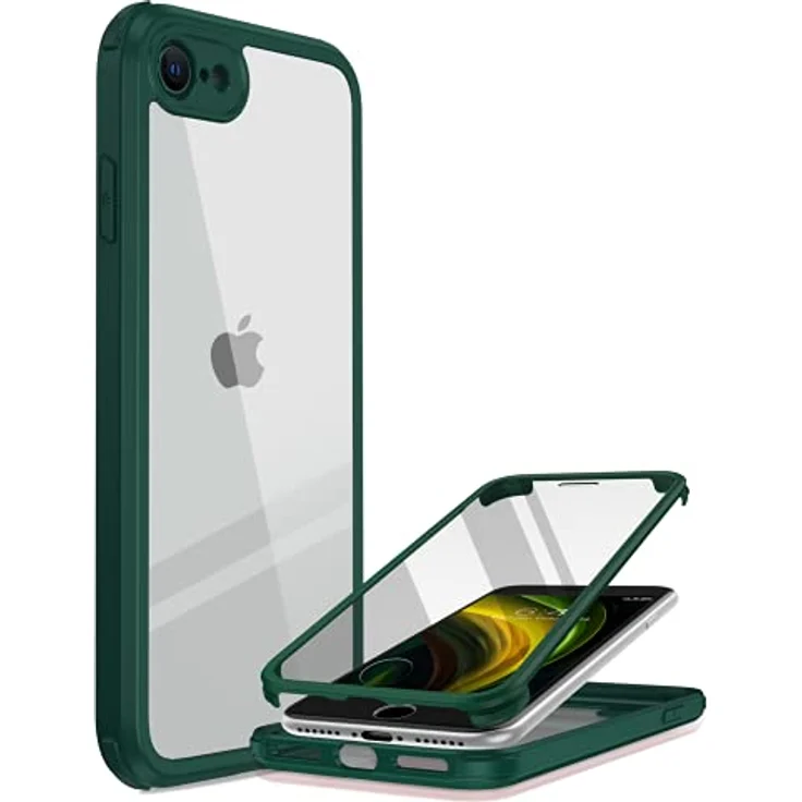 Miracase 360 Grad Hülle für iPhone SE 2022/SE 2020/iPhone 8, Ganzkörper Schutzhülle mit eingebauter gehärteter Glas Displayschutzfolie, militärisch getesteter Rundumschutz, Grün – Bild 1