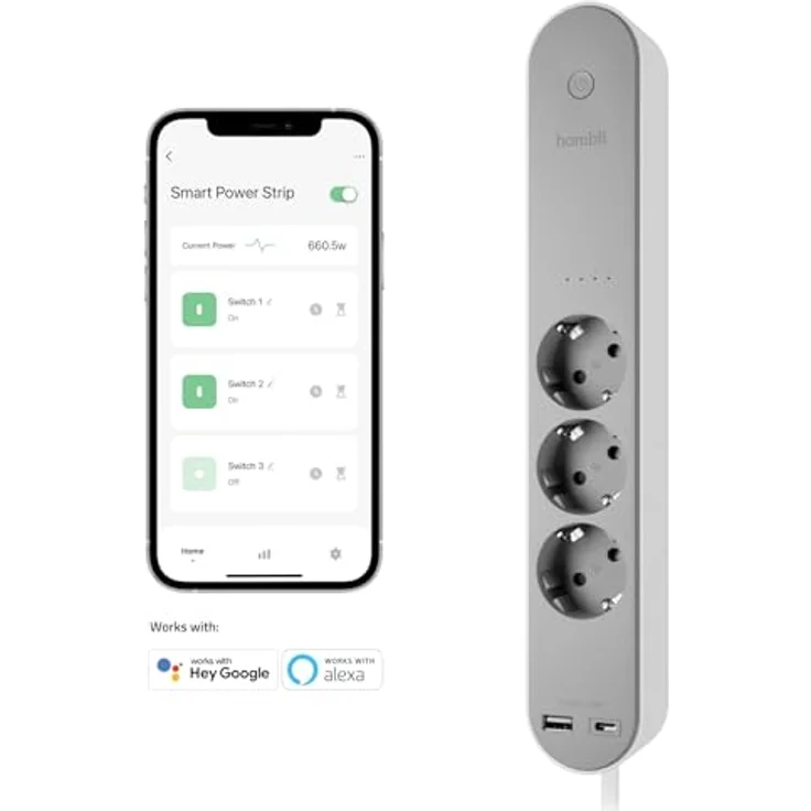 Hombli Steckdosenleiste, smarte Steckdosenleiste (3 x, 1.50 m) mit 1x USB-A, 1x USB-C. – Bild 1