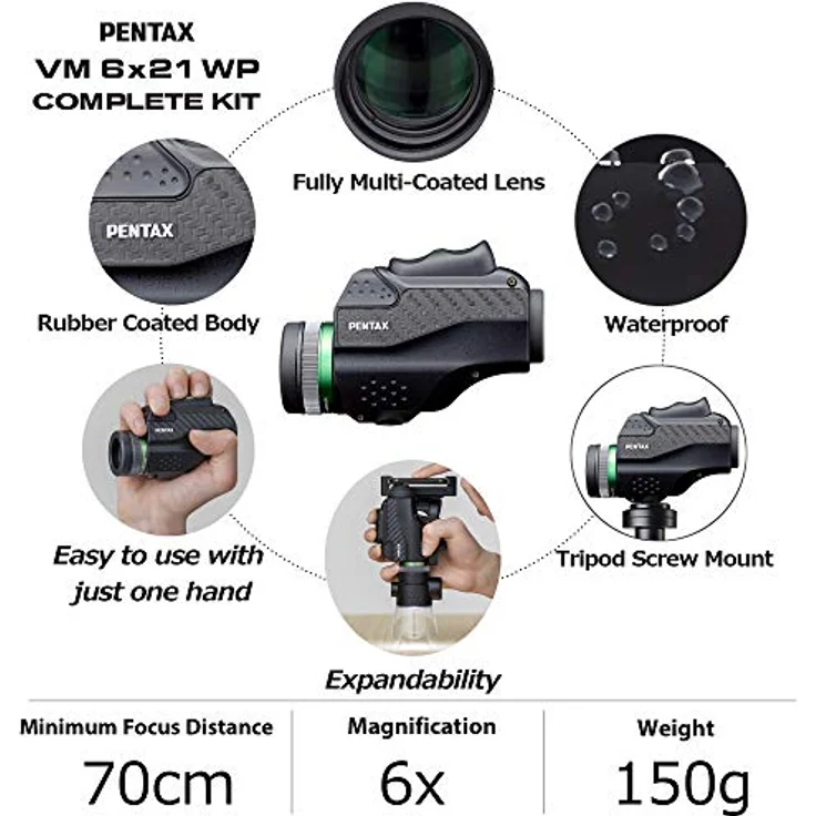 Pentax VM 6x21 WP, Fernglas mit 6-facher Vergrößerung, innovativem Komplettkit und Smartphone-Adapter für erweiterte Anwendungen – Bild 5
