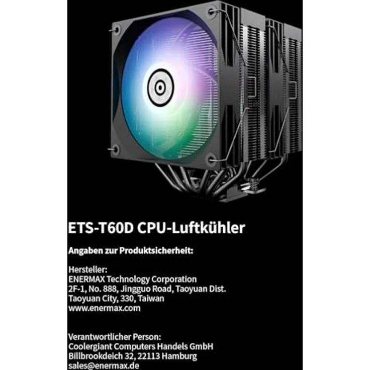 Enermax ETS-T60D, CPU Kühler mit Dual-Tower-Design, 2x 120 mm PWM-Lüfter, digitale Statusanzeige, Schwarz – Bild 4