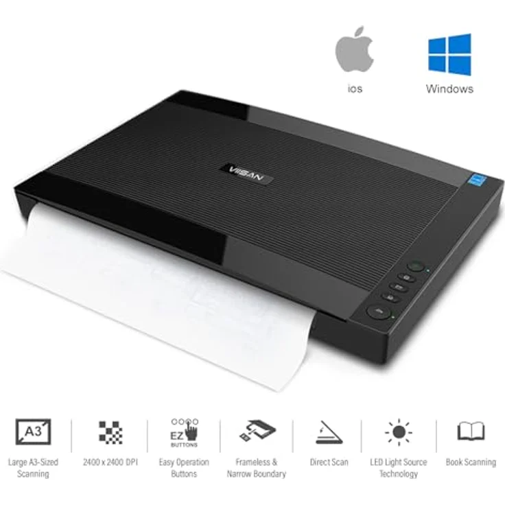Home Office-Viisan VF 3240, Flachbettscanner DIN-A3. Max. Auflösung 2400x2400 DPI. inkl. ViiScan Software für Bildbearbeitung und OCR Texterkennung. Kompatibel mit Windows. Treiber für Mac Software. – Bild 6