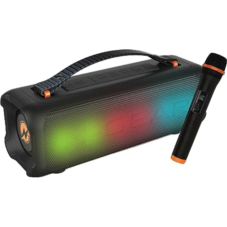 N-Gear Blazooka 703 Schwarz - Tragbarer, kabelloser Bluetooth Lautsprecher mit Mikrofon und Disco Licht - 100 Watt Musikbox, 5 Stunden Spielzeit – Bild 1