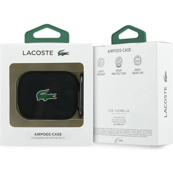 Lacoste Case Silicone Croc Logo für AirPods Pro 3, elegante Kopfhörertasche + Schutzhülle, schwarz – Bild 4