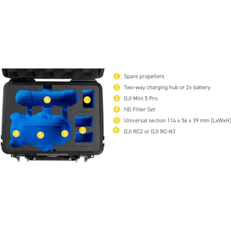 B & W International Transportkoffer für DJI Mini 5 Pro, wasserdicht und stoßfest, mit Hartschaumanlage, schwarz/blau – Bild 5