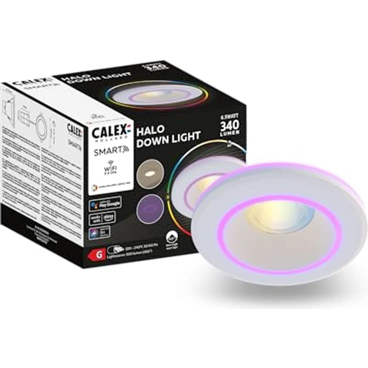 Calex Smart Halo Einbau-Downlight, CCT RGB LED-Deckenleuchte, IP44, steuerbar per App und Sprachbefehl, weiß – Bild 1