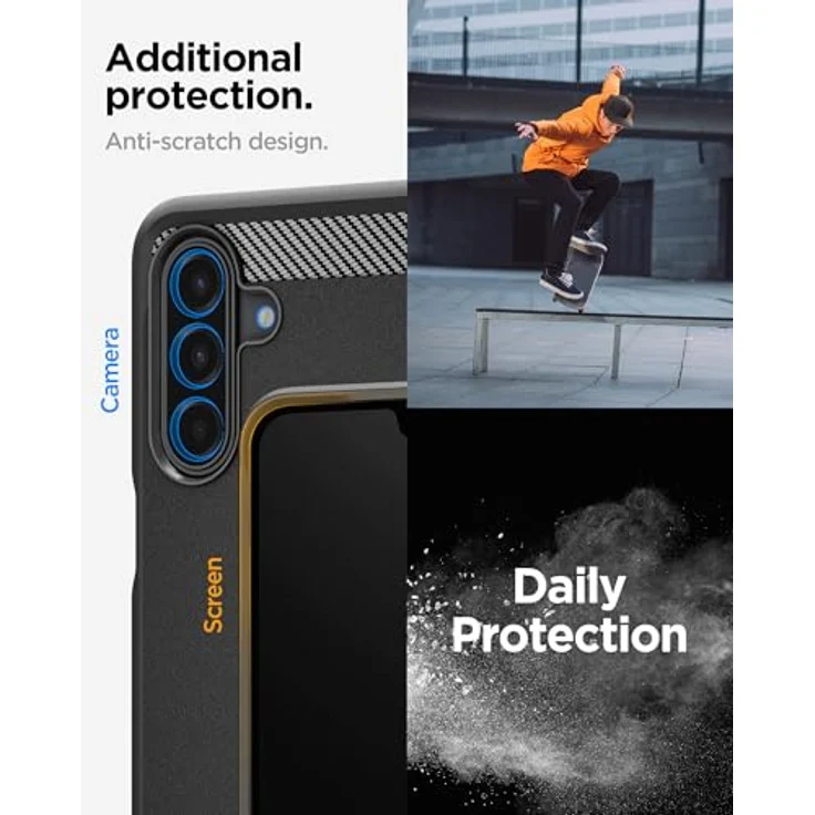 Spigen Rugged Armor Hülle für Samsung Galaxy A17 4G/5G - Fallschutz in Militärqualität, Karbonfaser Akzente, Matte Black – Bild 5