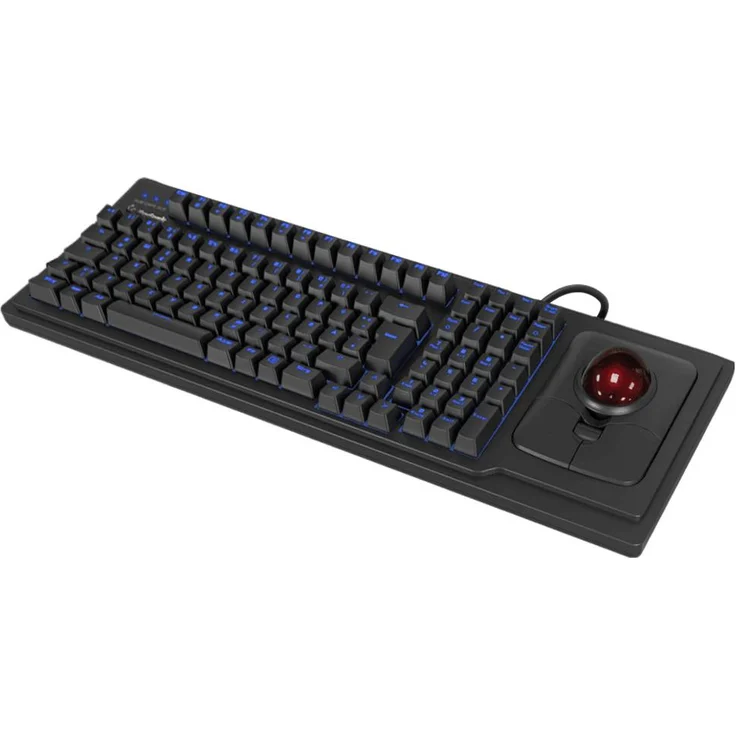 Keysonic KSK-8202ELU-T (UK) Kabelgebundene QWERTY Tastatur mit Trackball, Beleuchtung und Multimedia-Tasten, Schwarz