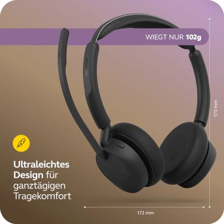 Jabra Evolve3 45 Stereo, LINK 390a, UC On Ear Headset Bluetooth®, kabellos, schwarz, leichte Bauweise, drei Mikrofone für klare Sprachübertragung – Bild 5