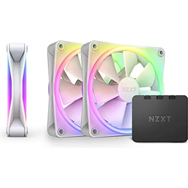 NZXT F120 RGB Duo Triple Pack - 3 x 120mm doppelseitiger RGB-Lüfter mit RGB-Controller – 20 einzeln adressierbare LEDs – Ausgeglichener Airflow und statischer Druck – Weiß