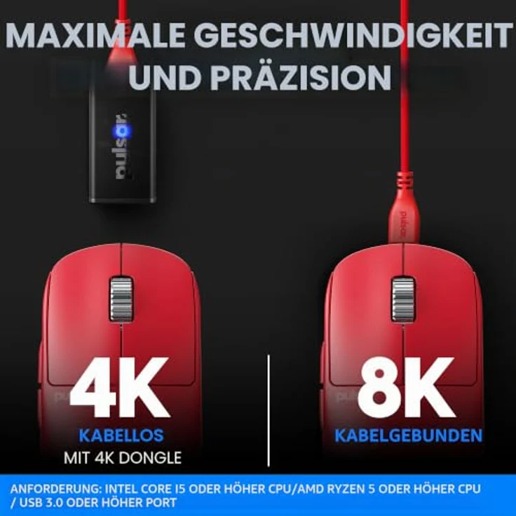 Pulsar Gaming Gears X2H ES, kabellose Gaming-Maus, limitierte Auflage, PAW3395-Sensor, OLED-Display, optische Schalter, 100-Stunden-Akku, 4K-Dongle im Lieferumfang enthalten – Bild 3