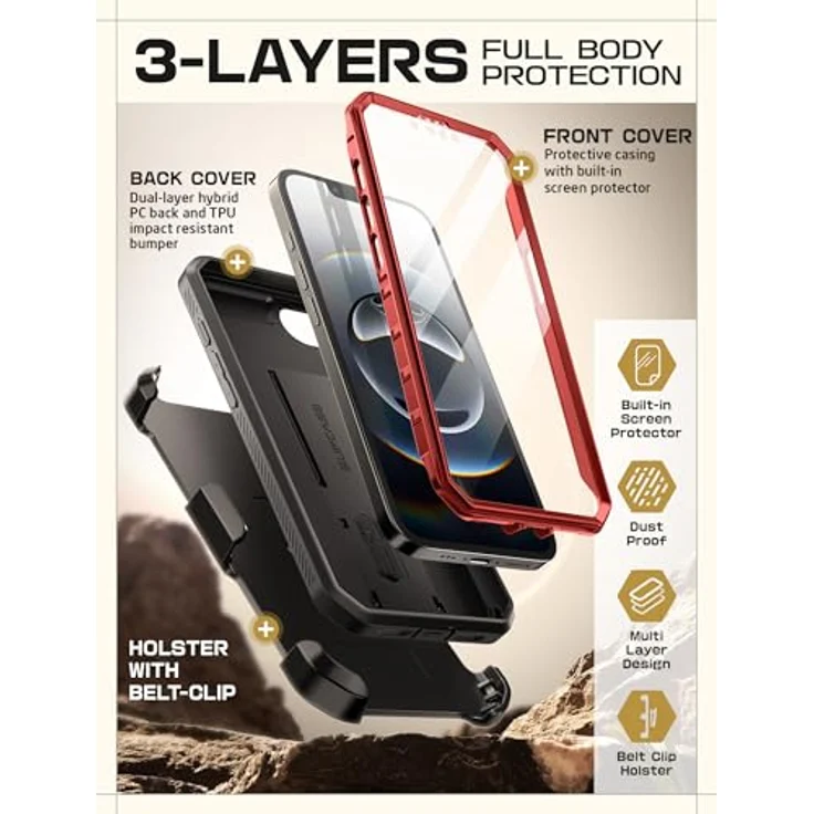 SupCase Unicorn Beetle Pro iPhone 16e Hülle 6.1” Outdoor Handyhülle 360 Grad Case Bumper Schutzhülle Cover mit Displayschutz, Ständer und Gürtelclip für iPhone 16e 2025 (Rot) – Bild 5