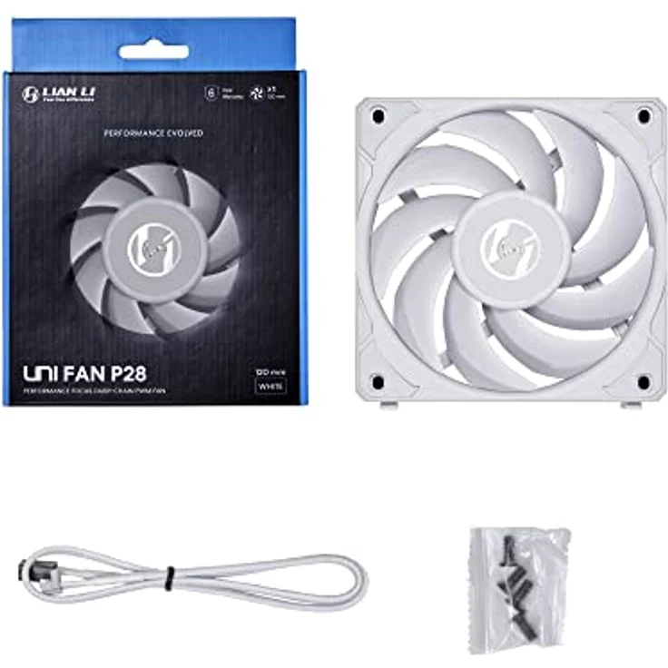 Lian Li UNI FAN P28 Gehäuselüfter, 3 Lüftergeschwindigkeiten, Fluid Dynamic Bearing, Daisy Chaining, 120mm, Einzelpackung, Weiß – Bild 3