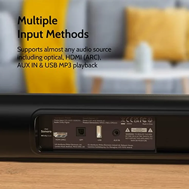 i-box Sonoro Soundbar mit Dolby Surround Sound, Bluetooth 5.0, HDMI ARC, AUX, und USB für TV, Heimkino, Musik und Filme, Schwarz – Bild 4