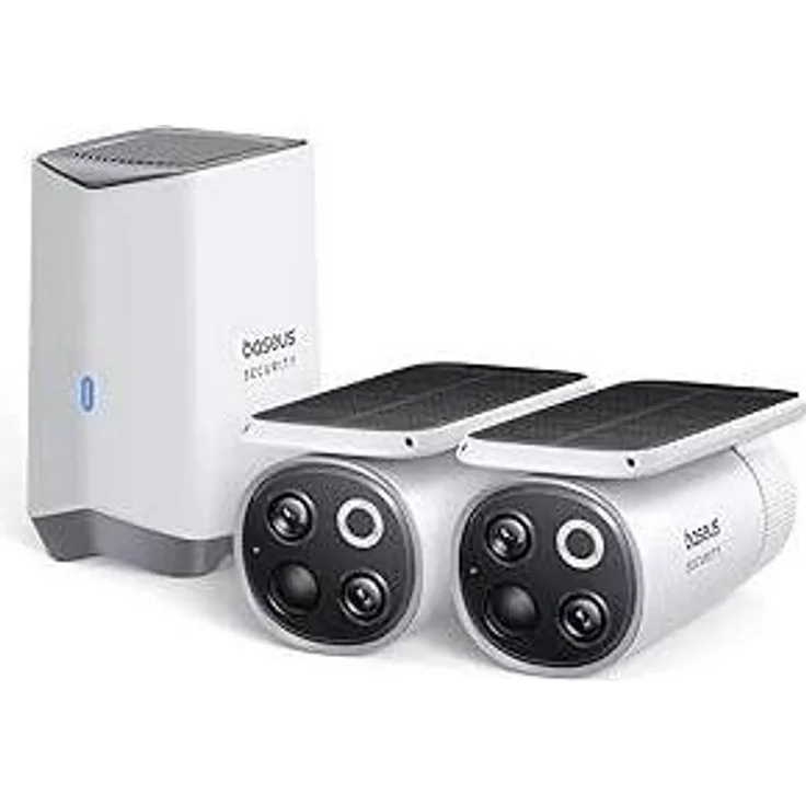 Baseus S1 Pro Videoüberwachungsset, Kabellos, 3K Auflösung, IP67, Solarpanel mit Nachführsystem, HomeStation H1 + 2 Kameras