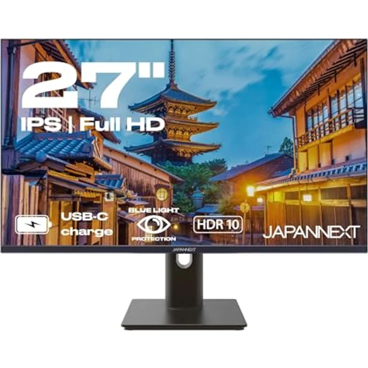 JapanNext JN-IPS27FHDR-C65W-HSP, 27 Zoll IPS Full HD Monitor mit HDR, USB-C-Laden (65W), Höhen- & Neigungsverstellbar, Integrierte Lautsprecher, G-Sync/FreeSync, 2 Jahre Garantie – Bild 1
