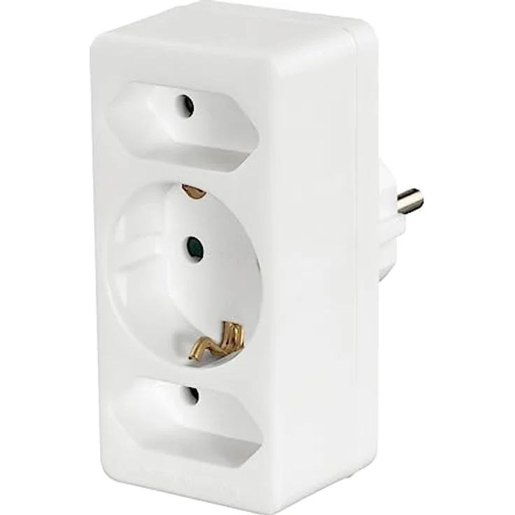 Steckdosenadapter 3-Fach, 1x Schutzkontakt, 2X Euro, Weiß – Bild 1