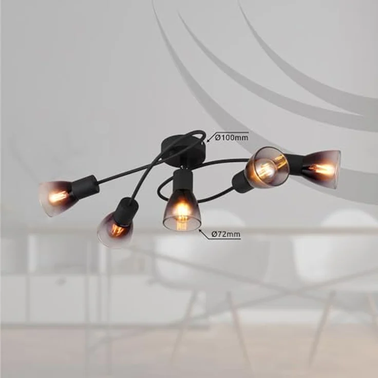 GLOBO Deckenlampe 5 flammig Deckenleuchte schwarz mit Glas rauchfarben klar, für Wohnzimmer und Schlafzimmer, 5x E14, LxH 58 x 16,5 cm – Bild 5