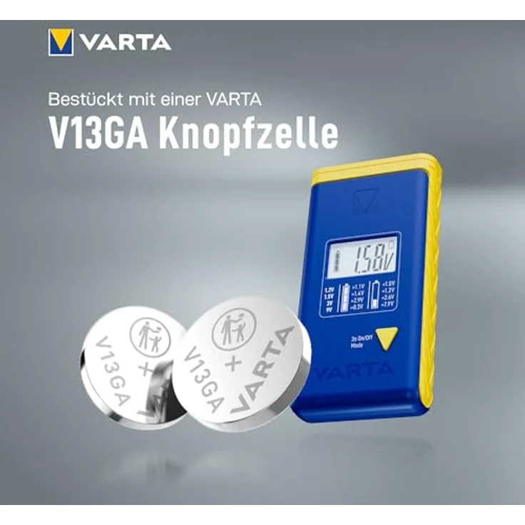 Varta LCD Battery Tester, geeignet für 9V, AA, AAA, C, D, Alkali, Lithium-Ion (Li-Ion), Nickel-Metallhydrid (NiMH), blau und gelb – Bild 3