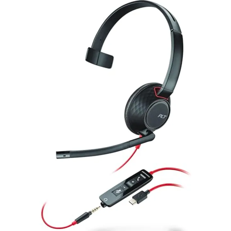 Poly Headset Blackwire C5210 Mono USB-C/A & 3,5 mm, ideal für den ganztägigen Gebrauch geeignet