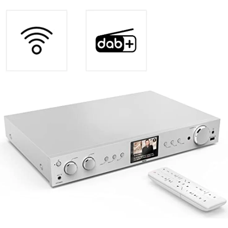 Hama DIT2105SBTX DAB Tuner HiFi Digitalradio Internet Radio FM Tuner Bluetooth Tuner HiFi Internetradio Digitalradio FM WLAN Stereo Receiver Spotify Amazon Music Fernbedienung USB AUX Wecker, silber – Bild 2
