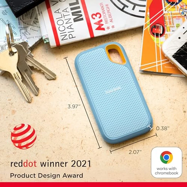 SanDisk 1TB Extreme Portable SSD - Up to 1050MB/s, USB-C, IP65 Wasser- und Staubbeständigkeit, Karabinerschlaufe - SDSSDE61-1T00-G25B – Bild 3