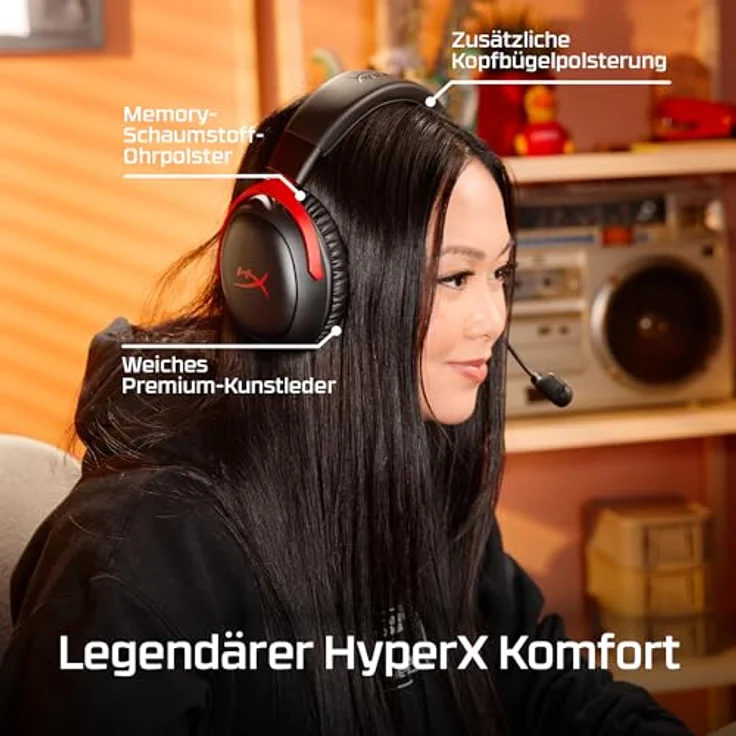 HYPERX Cloud III S, Over-ear Gaming Headset mit 120 Stunden Akkulaufzeit, Bluetooth, Schwarz, Rot – Bild 8