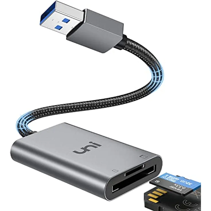 uni USB 3.0 Kartenleser 2in1 SD Kartenlesegeräte Card Reader aus Alumunimgehäuse und Nylonkabel, USB 3.0 Karten-Adapter für SD/Micro SD/TF/SDHC/SDXC/MMC, kompatibel mit Windows/Mac/OS usw.