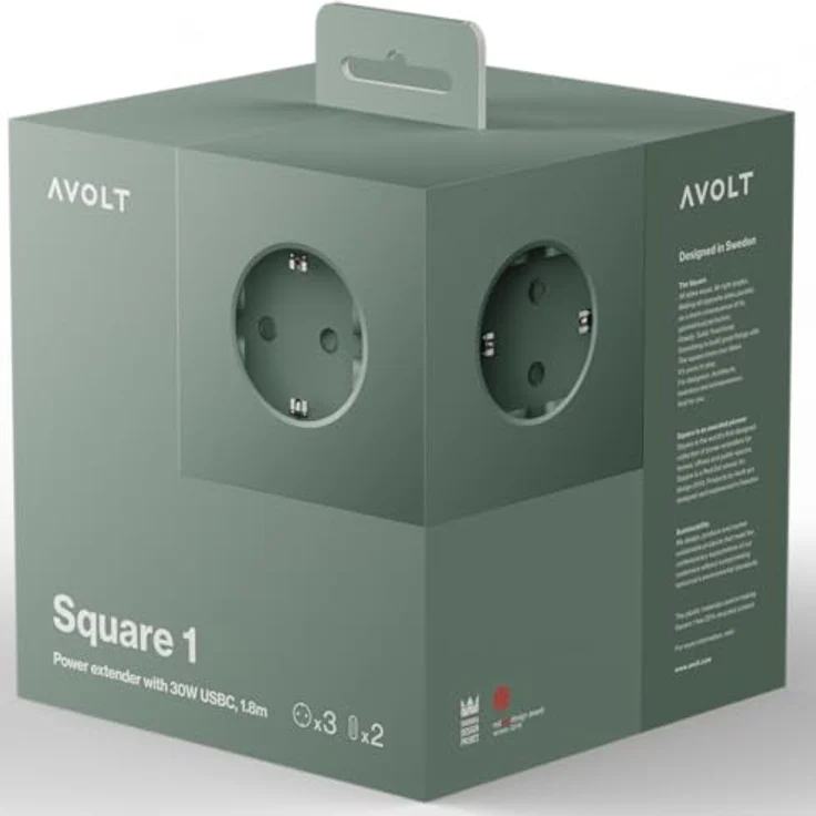 Avolt Steckdosenleiste Square 1 Usbc 30W 1.8M Oak Green – Bild 2