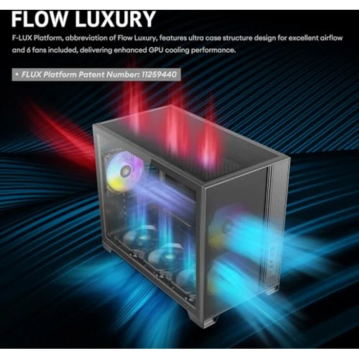Antec FLUX M, ATX/Micro-ATX/ITX Midi Tower PC Gehäuse mit gehärtetem Glas und RGB-Beleuchtung, schwarz – Bild 2