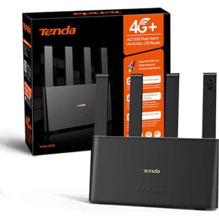 Tenda 4G08 LTE Router, 4G+ Cat6 bis zu 300Mbps, Dual-Band AC1200, 4 Antennen, Gigabit-LAN/WAN, OpenVPN, MU-MIMO, Mesh Wi-Fi+, Plug & Play