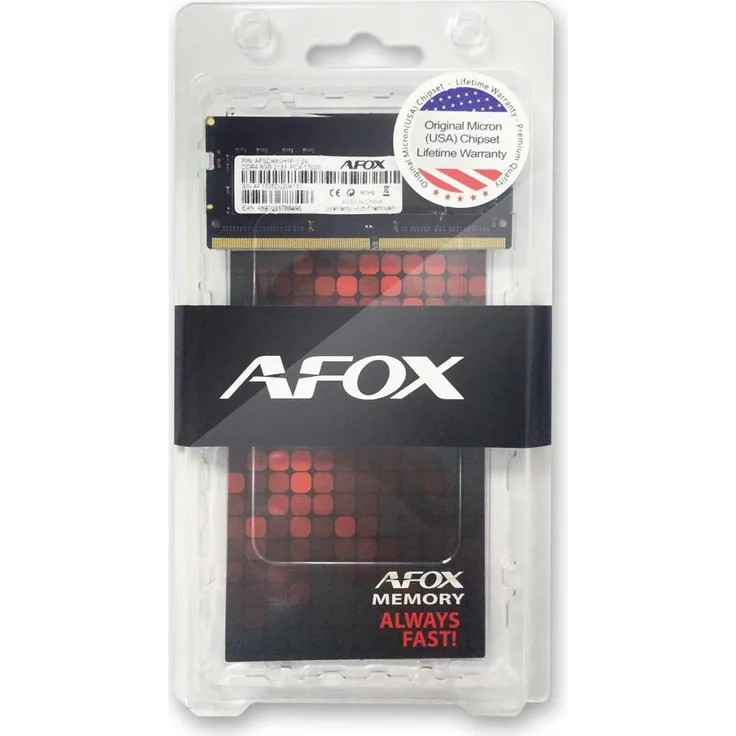 AFOX SO-DIMM DDR4 8GB 2400MHz AFSD48EK1P, leistungsstarker Arbeitsspeicher mit 8 GB, 2400 MHz, Schwarz