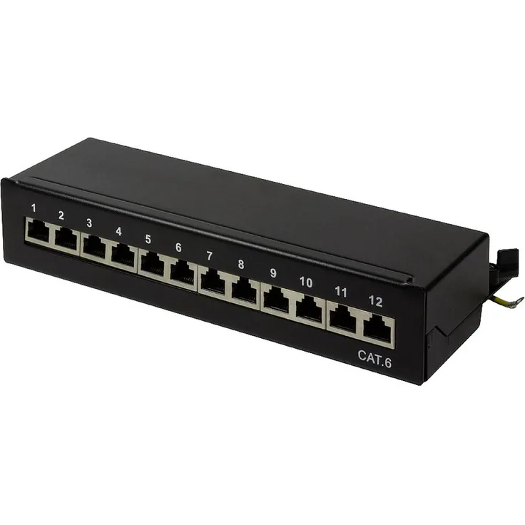LogiLink NP0017 12 Port Patch-Panel CAT 6, kompaktes Verteilerfeld für Wand- und Tischmontage, geeignet für Fast- und Gigabit Ethernet und Power over Ethernet