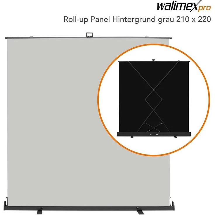 Walimex pro Roll-up Panel Hintergrund grau 210x220 (220 cm, 226 cm), Selbst stehender Hintergrund mit pneumatischem Spannmechanismus, Blau – Bild 1