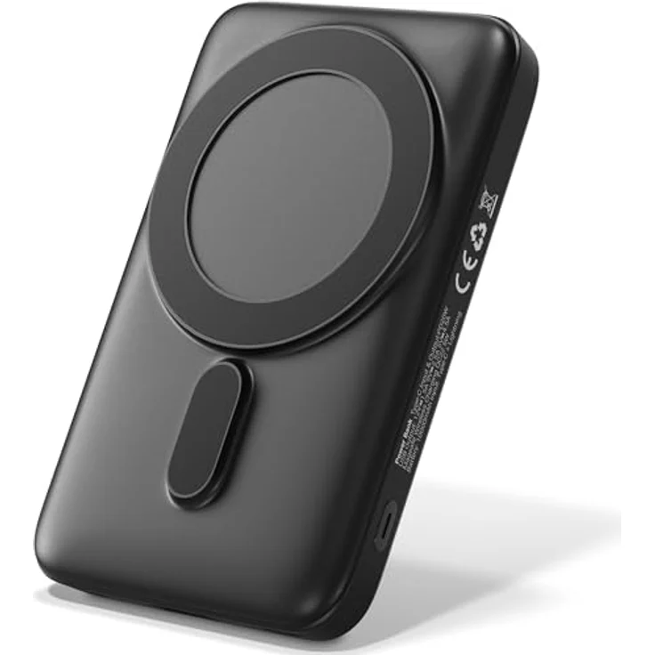 UMBELLA Powerbank USB-C [10.000mAh] Schwarz - Tragbarer Charger mit Wireless Induktion, QC 22,5 W & PD 20 W, integrierter Type-C Eingang, LED Batterieanzeige – Bild 1
