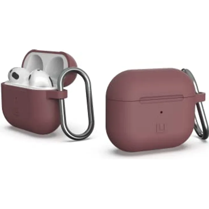 URBAN ARMOR GEAR U by UAG [U] Dot Silikon Case für die Apple AirPods 2021 Hülle - Soft-Touch Silikon, Karabinerhaken, Abdeckung für Lightning Anschluss, sichtbare LED, Wireless-Charging - aubergine