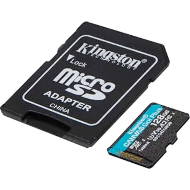 Kingston Canvas Go Plus microSDXC Speicherkarte Gen4 200MB/s A2 U3 V30 128GB Karte + Adapter, Grau – Bild 2