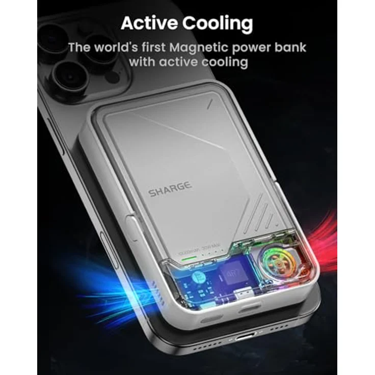 SHARGE ICEMAG 2, MagSafe Powerbank 15W Qi2 mit Aktiver Kühlung, 10000mAh, Klappständer, Kompatibel mit iPhone 16/15/14/13 – Bild 2
