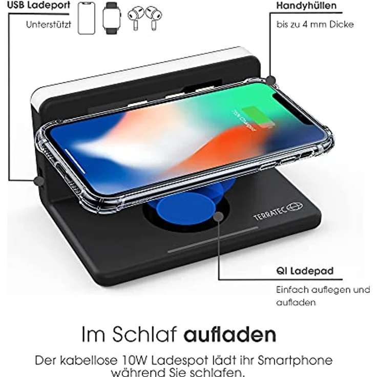 TERRATEC ChargeAir clock! Ladestation kabellos Smartphone Wecker – Bild 3
