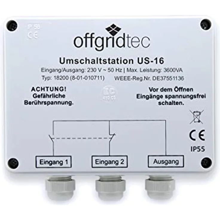Offgridtec® Umschaltstation für Netzvorrangschaltung USV Betrieb US-16 230V 16A 3600W