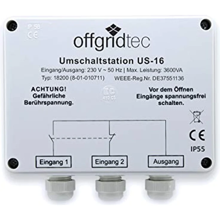 Offgridtec® Umschaltstation für Netzvorrangschaltung USV Betrieb US-16 230V 16A 3600W – Bild 1